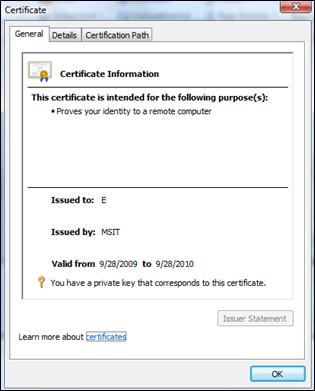Caixa de diálogo Certificado