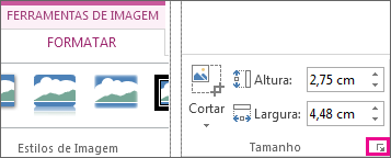 Iniciador de caixa de diálogo no grupo Tamanho da guia Formatar de Ferramentas de Imagem