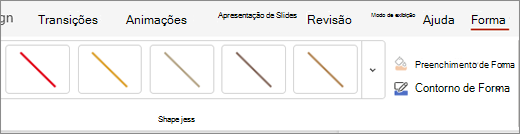 Na guia Forma, você pode selecionar um estilo rápido para aplicar à linha selecionada no momento.