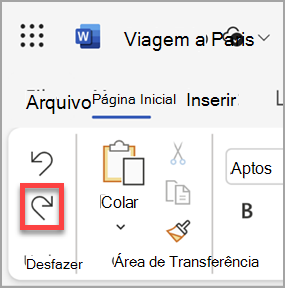 O botão Refazer no Microsoft Word para a Web.