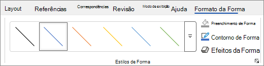 Captura de tela da guia Formato de Forma do Word com estilos de forma.
