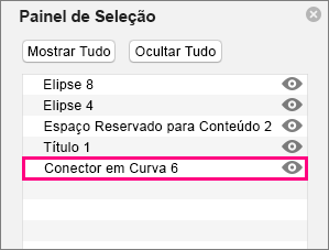 Mostra o conector na parte inferior da lista no painel de seleção