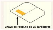 Chave do produto localizada dentro da embalagem em uma etiqueta no lado esquerdo da caixa