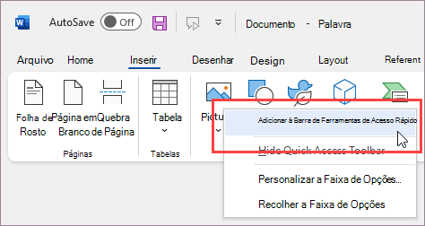 Clique com o botão direito do mouse para adicionar o comando