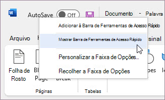Mostrar a Barra de Ferramentas de Acesso Rápido