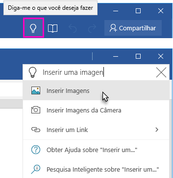 Faixa de opções do Word mostrando o campo de texto Diga-me