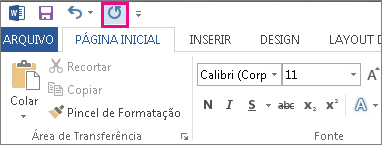 O comando Repetir na Barra de Ferramentas de Acesso Rápido.
