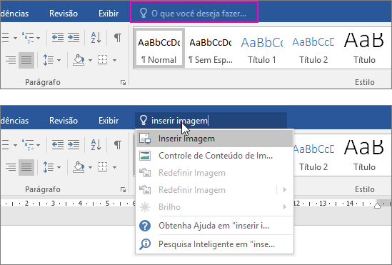 Mostra a caixa de pesquisa Diga-me na faixa de opções do Word.