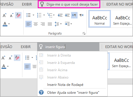 Mostra a caixa de pesquisa Diga-me na faixa de opções no Word Online.
