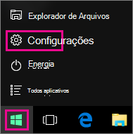 Acessando as Configurações no menu Iniciar do Windows 10