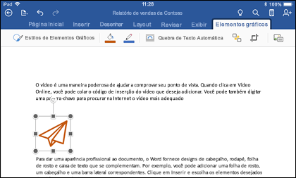 Word para iOS mostrando a guia Edição de gráficos