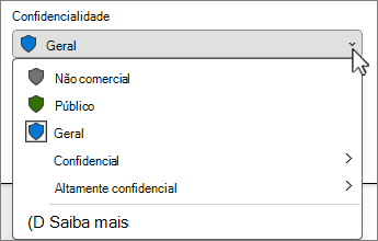 Menu da barra de confidencialidade