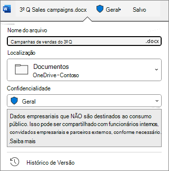 Barra de confidencialidade na parte superior do documento