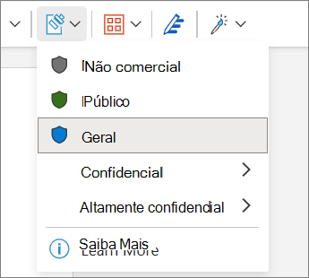 Menu etiqueta de confidencialidade