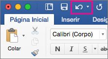O comando Desfazer realçado na faixa de opções.