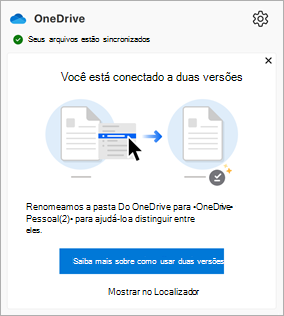 uma mensagem que aparece no Centro de Atividades do OneDrive