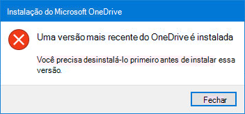 Pop-up de erro do OneDrive