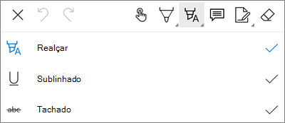 Menu de realce de marcação em PDF do OneDrive para Android