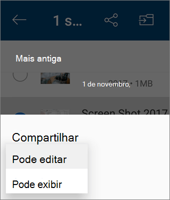 Captura de tela da alteração da permissão durante o compartilhamento no aplicativo OneDrive para Android