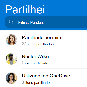 Exibição de arquivos compartilhados no aplicativo OneDrive para Android