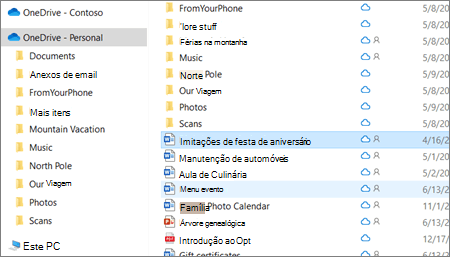Uma captura de tela exibindo a pasta Pessoal do OneDrive no Explorador de Arquivos.