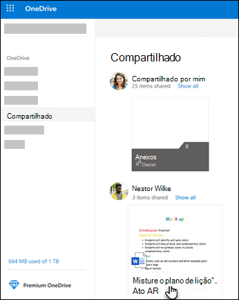 Pastas compartilhadas do OneDrive