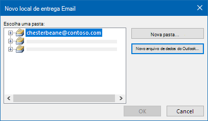 Caixa de diálogo do local de entrega de email do Outlook