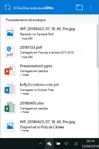 Ecrã de processamento de alterações do OneDrive