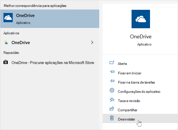 Desinstalando o aplicativo OneDrive Store
