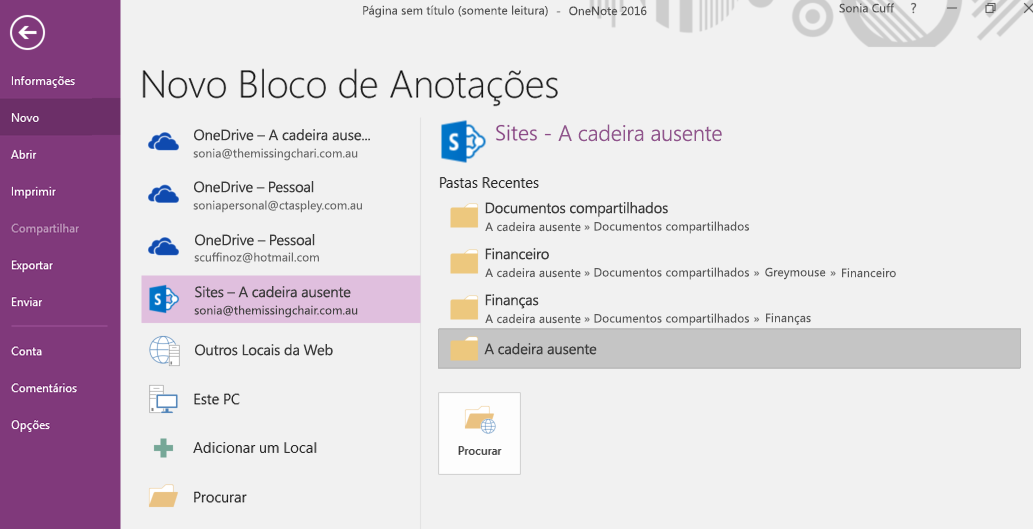 Selecione Interface na pasta do novo bloco de anotações do OneNote para Windows 2016 