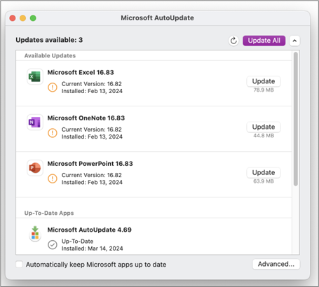 Microsoft AutoUpdate Atualizar tudo