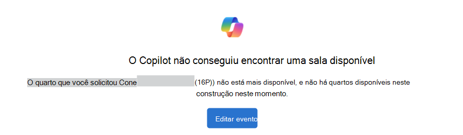 Exemplo do Copilot não conseguiu encontrar uma notificação de sala disponível com um botão Editar Evento.