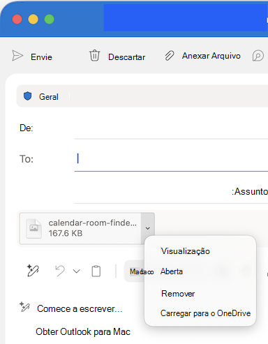 Anexar opções suspensas de arquivo no Outlook para Mac