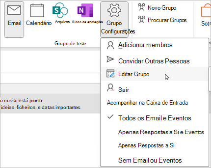 Na faixa de opções, selecione Grupo Editar Configurações > de Grupo