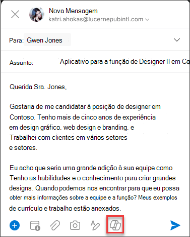 Ícone do Copilot no menu redigir para iOS