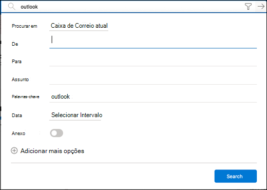 Menu Filtrar para pesquisar.