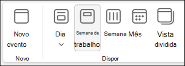 Captura de tela da faixa de opções no novo Outlook com seleções para alterar sua exibição de calendário