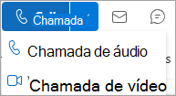 Captura de tela da lista suspensa de chamadas no card de contato do Outlook