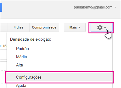 Google Agenda - Configurações - Configurações