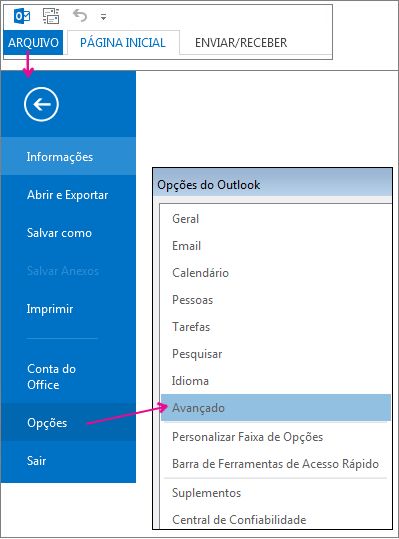 Opções > de Arquivo > Avançado