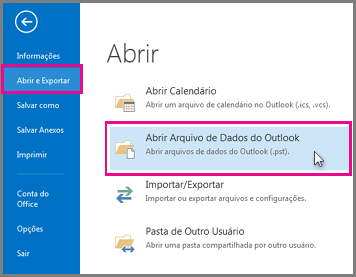 Abrir um arquivo de dados do Outlook