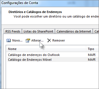 Clique no catálogo de endereços desejado e clique em Alterar.
