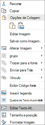 Texto alternativo para o menu de contexto de imagens no Outlook para Windows