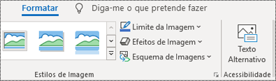 Botão de texto alternativo na faixa de opções do Outlook no Windows.