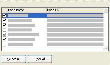 Caixa de diálogo Seleção de RSS Feeds