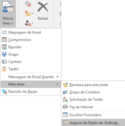 Crie um novo arquivo de dados do Outlook