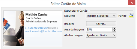 Pode adicionar uma imagem aos seus Cartões de Visita Eletrónicos.