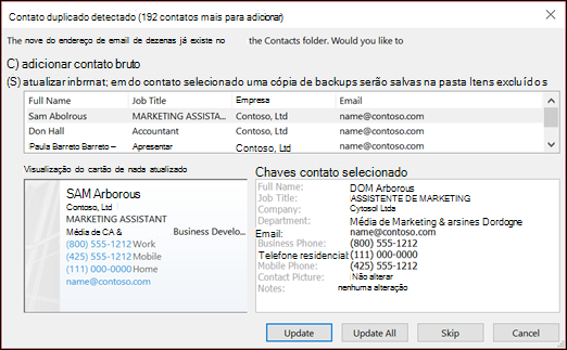 Escolha o que você deseja fazer com contatos duplicados.