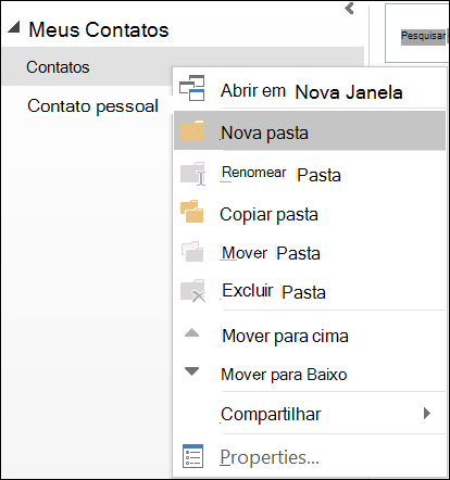 Crie uma pasta de contatos.