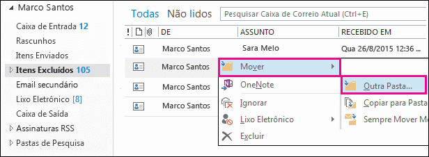 Clique em Mover e, em seguida, clique em Outra Pasta